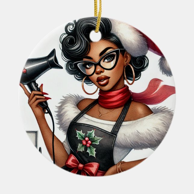 Ornamento navideño personalizado para peluquero (Frente)