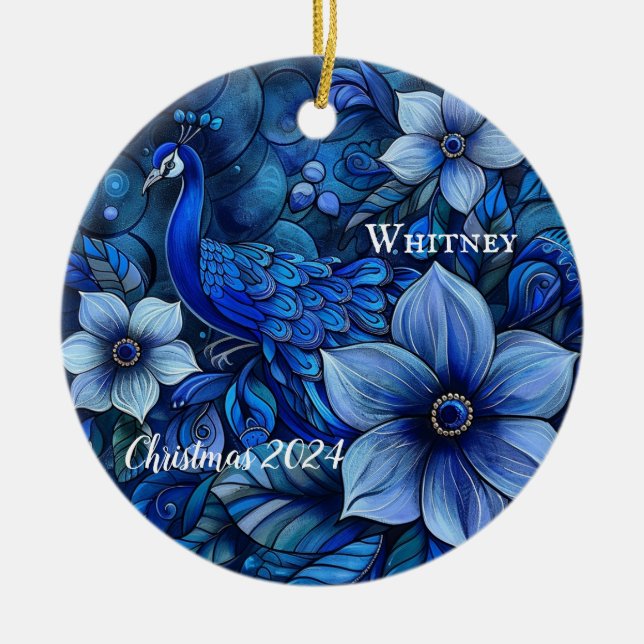 Ornamento navideño personalizado Peacock (Frente)