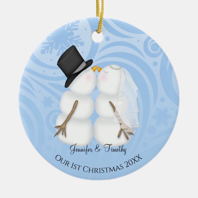 Ornamento navideño personalizado recién casado (Frente)