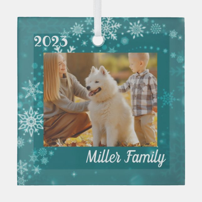 Ornamento navideño personalizado verde azulado con (Anverso)