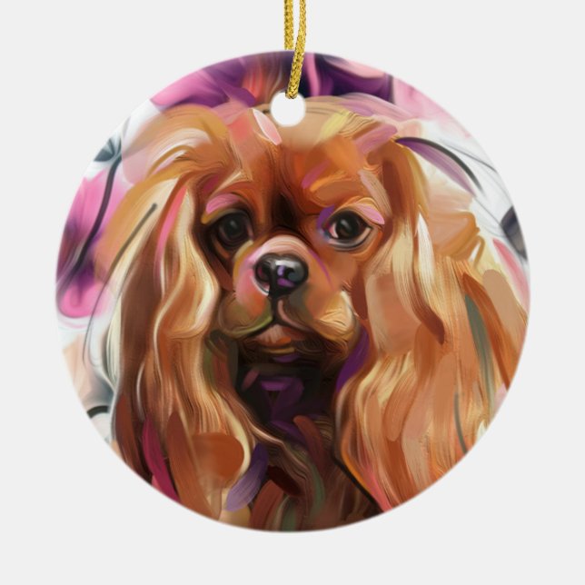 Ornamento navideño Ruby Cavalier| Vintage Floral (Frente)
