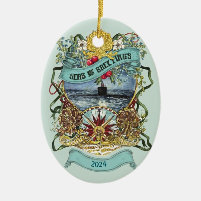 Ornamento navideño submarino de personalizable (Frente)