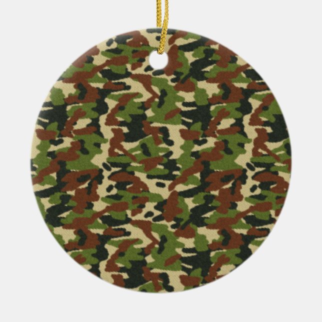 Ornamento navideño verde y marrón de camuflaje (Frente)