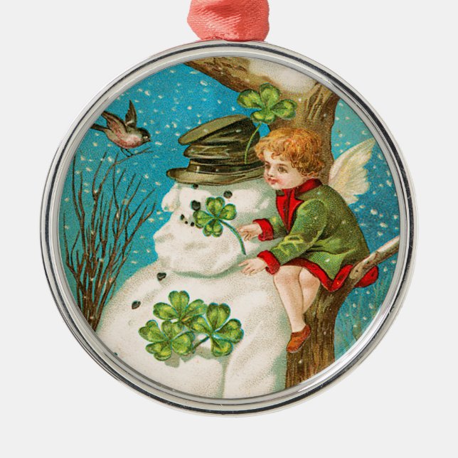 Ornamento navideño victoriano Snowman y Clover (Frente)