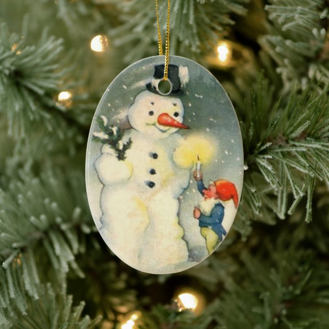 Ornamento navideño vintage de Elf y Snowman (Árbol)