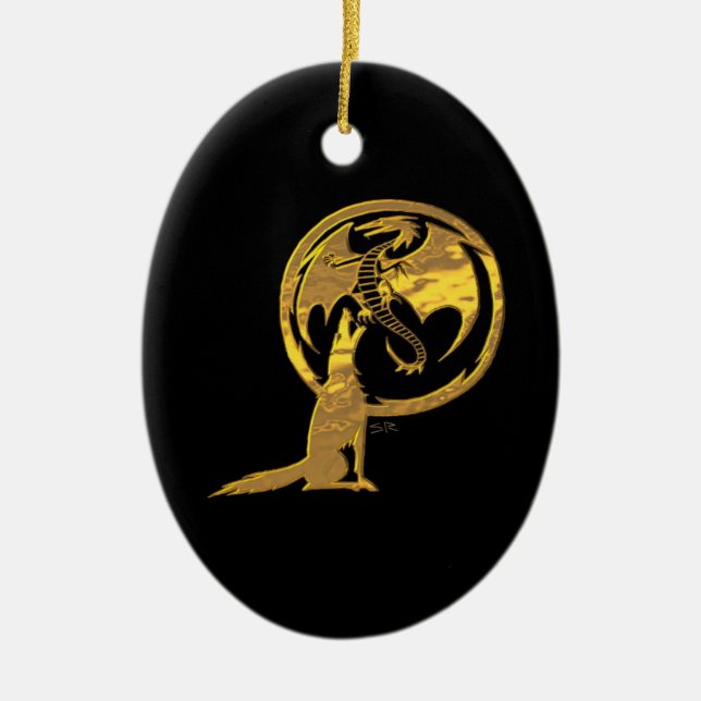 Ornamento negro de oro Wolf & Dragon (Frente)