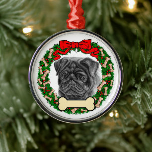 Ornamento negro de pug - Personalice con nombre o 