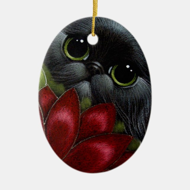 Ornamento NEGRO del CAT PERSA del DÍA DE FIESTA (Frente)
