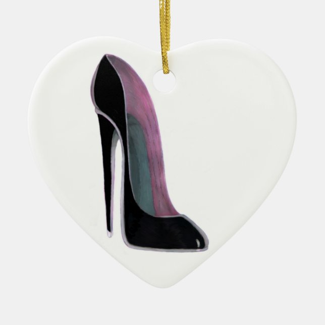 Ornamento negro del corazón del zapato del (Frente)