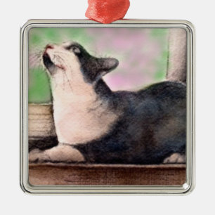 Ornamento negro del gato del smoking