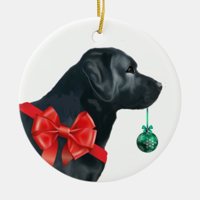 Ornamento negro del navidad del labrador retriever (Frente)