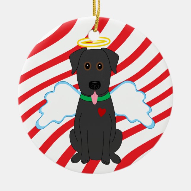 Ornamento negro del perro del navidad del ángel (Frente)