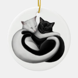 Ornamento negro y blanco de los gatos del amor