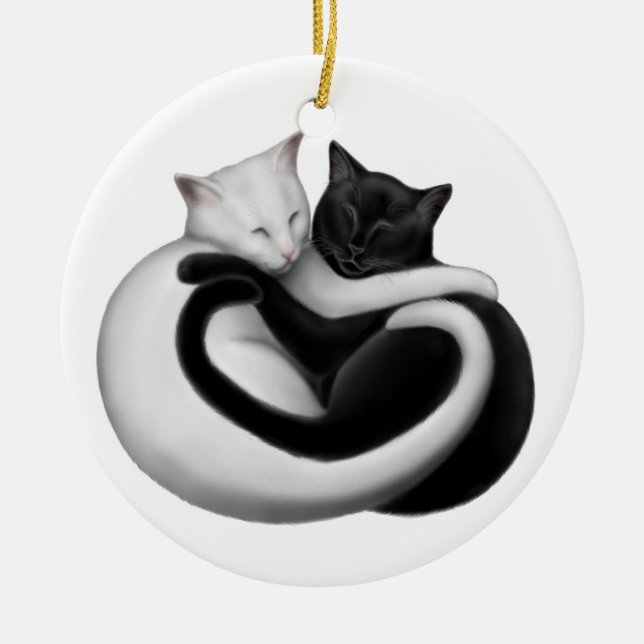 Ornamento negro y blanco de los gatos del amor (Frente)