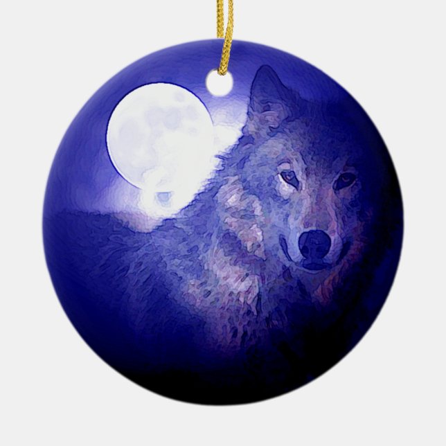 Ornamento nocturno lobo, luna y azul (Frente)