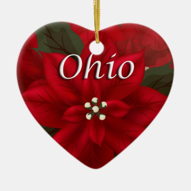 Ornamento Ohio Red Poinsettia Heart Keepsake (Frente)
