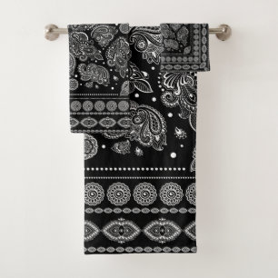 Ornamento oriental de Paisley blanco y negro