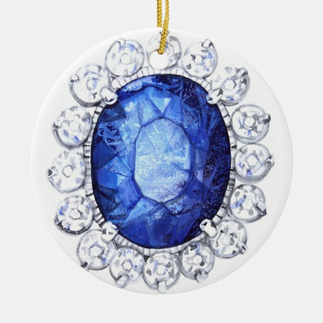 Ornamento original de la acuarela del zafiro real (Frente)