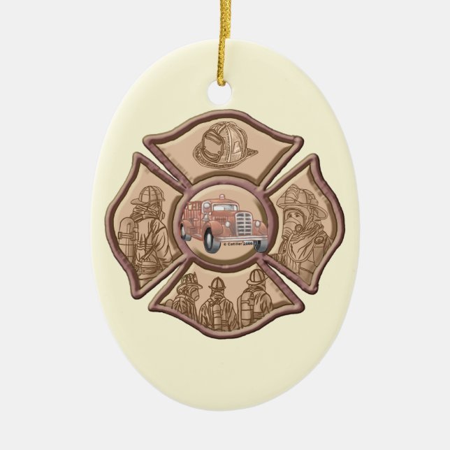 Ornamento oval cruzado maltés para bomberos (Frente)