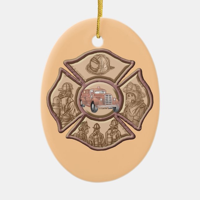 Ornamento oval cruzado maltés para bomberos (Frente)