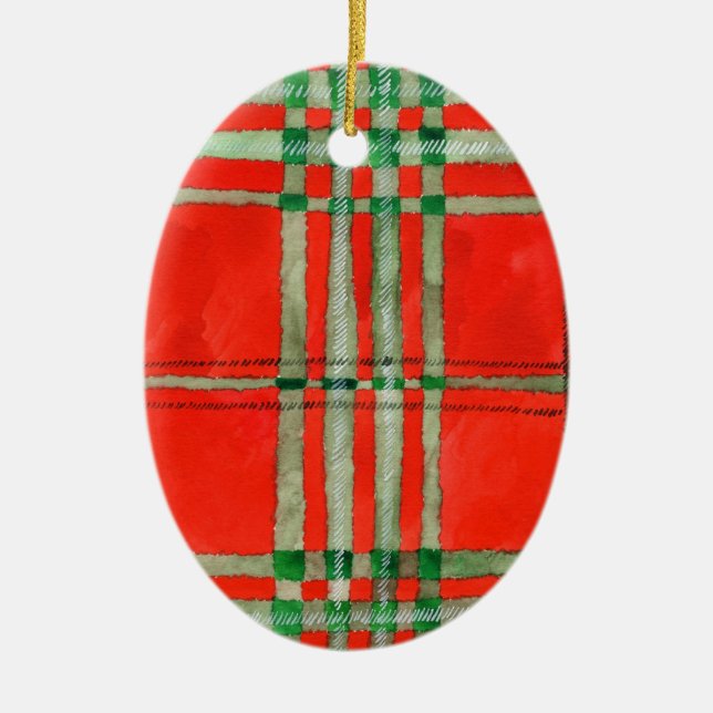 Ornamento Oval de cerámica de RED SCOTT TARTAN (Frente)