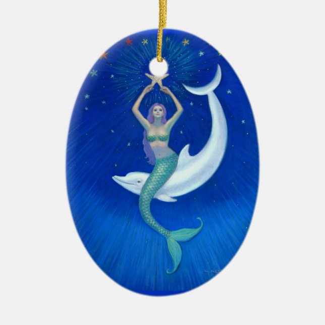 Ornamento oval del navidad de la sirena de la luna (Frente)