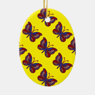 Ornamento ovalado amarillo de mariposa azul rojo b
