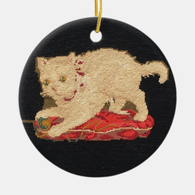 Ornamento para gato de Needlepoint Kitty (Frente)