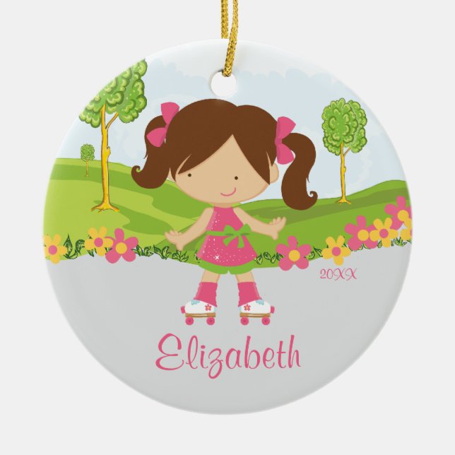 Ornamento patinador del navidad del chica del (Frente)