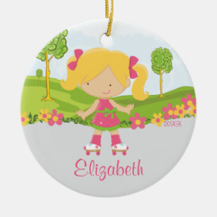 Ornamento patinador del navidad del chica del