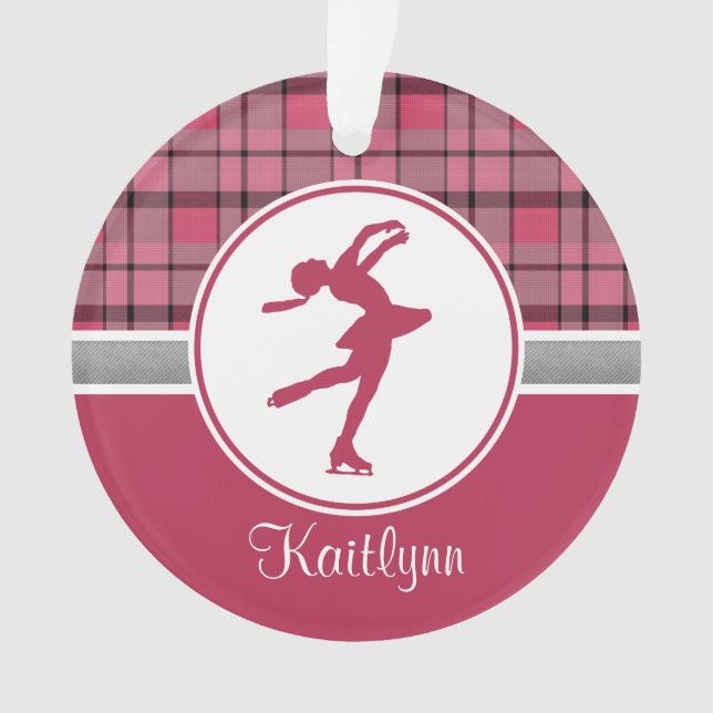 Ornamento patinador rojo de la tela escocesa del (Anverso)