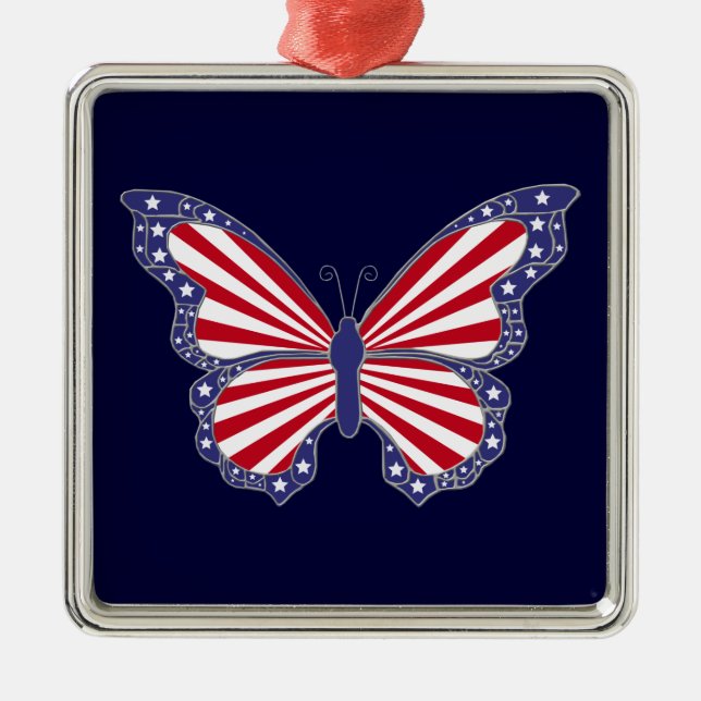 Ornamento Patriótico Rojo Blanco Y Azul Mariposa (Frente)