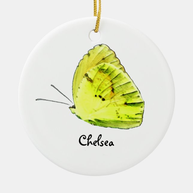 Ornamento personalizado amarillo de la mariposa de (Frente)