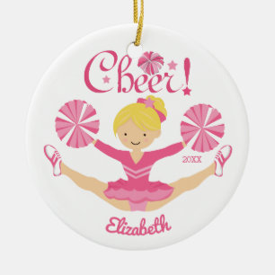 Ornamento personalizado animadora rubia rosada