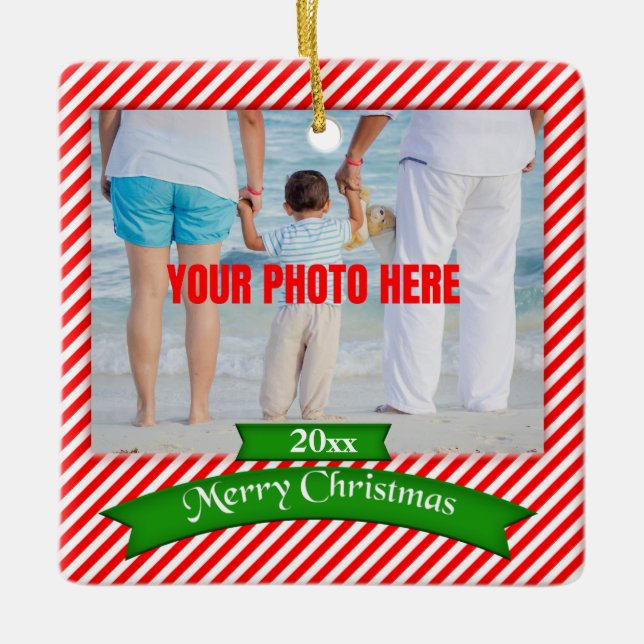Ornamento personalizado de árbol de fotos navideña (Anverso)