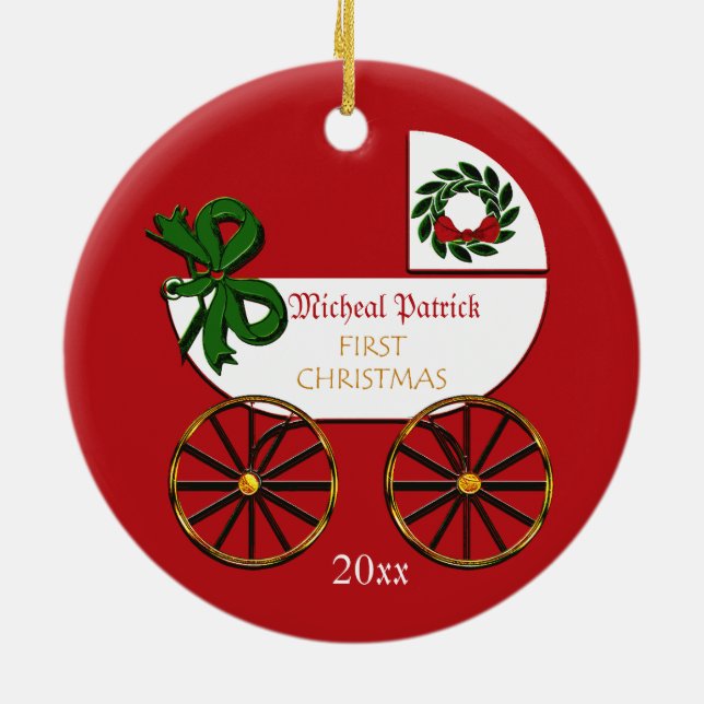 Ornamento personalizado de Baby First Christmas (Atrás)