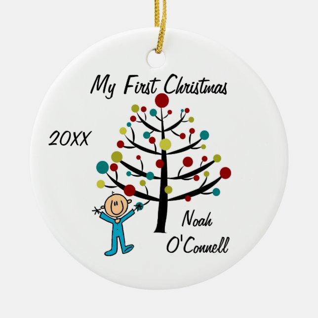 Ornamento personalizado de Boy First Christmas (Frente)