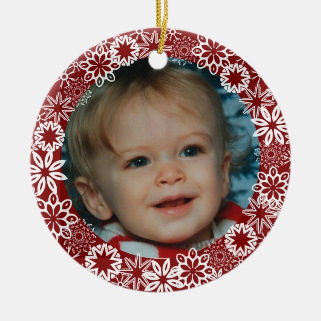 Ornamento personalizado de copo de nieve rojo (Frente)