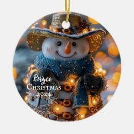 Ornamento personalizado de Cowboy Snowman