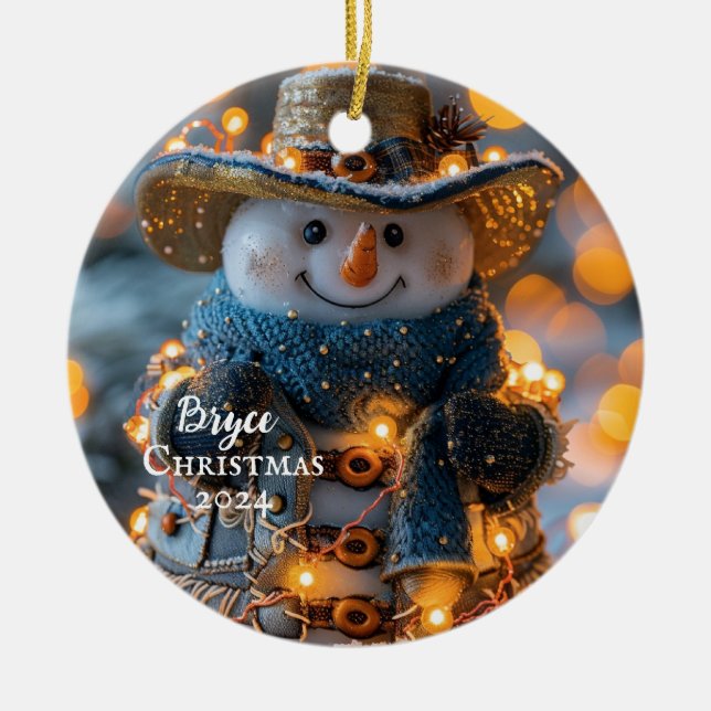 Ornamento personalizado de Cowboy Snowman (Frente)