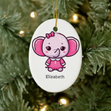 Ornamento personalizado de elefante de bebé rosado
