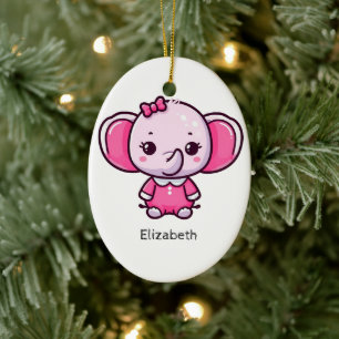 Ornamento personalizado de elefante de bebé rosado