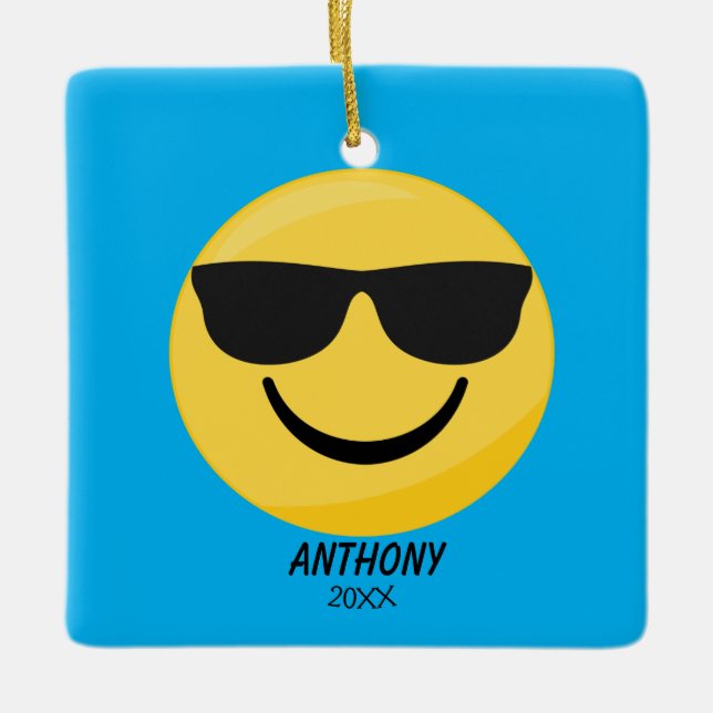 Ornamento personalizado de Emoji de gafas de sol d (Anverso)