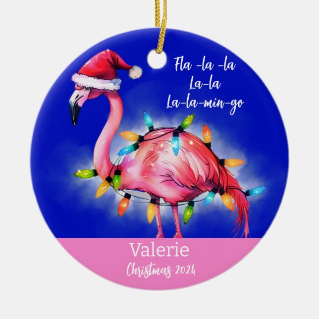 Ornamento personalizado de flamenco rosa (Frente)