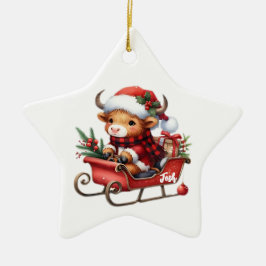 Ornamento personalizado de Highland Cow Sleigh