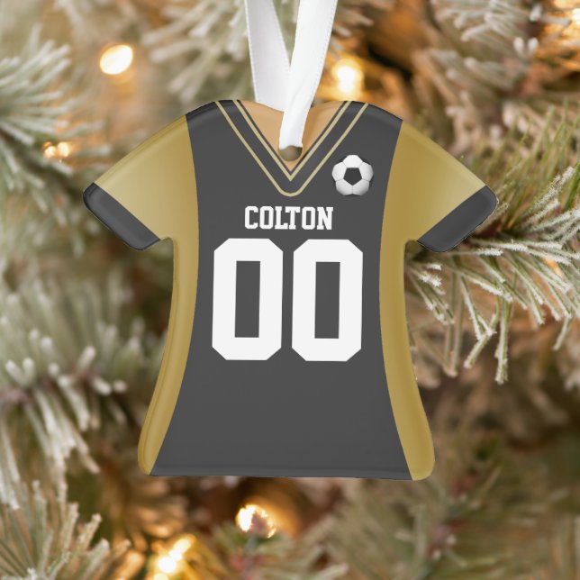 Ornamento personalizado de Jersey de Black/Gold So (Árbol)