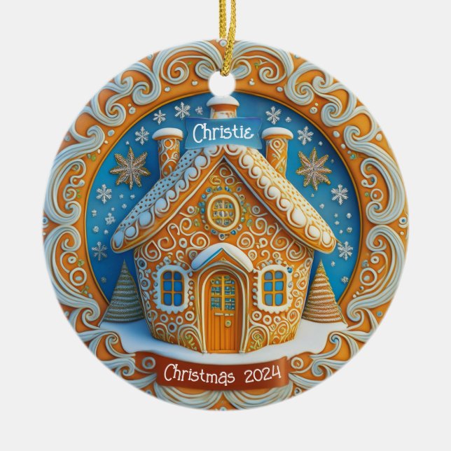 Ornamento personalizado de la casa Gingerbread (Frente)