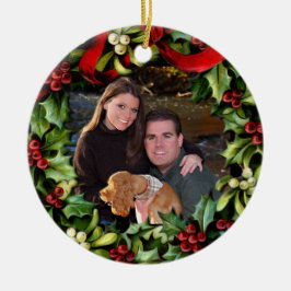 Ornamento personalizado de la foto de Holly Wreath