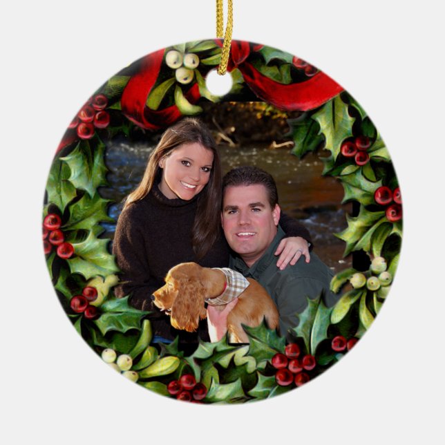 Ornamento personalizado de la foto de Holly Wreath (Frente)
