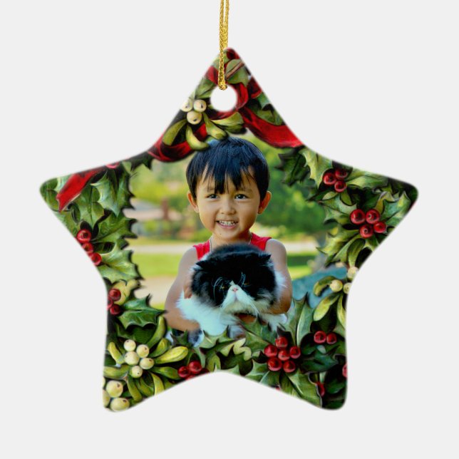 Ornamento personalizado de la foto de Holly Wreath (Frente)